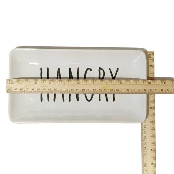 Yummy Rectangle Dish Tray Rectangle Fun Phrase Hangry Heavy Ceramic White Black - Picture 2 of 13